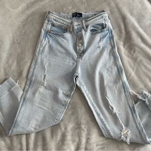 Light Blue Distressed Women's Jeans High Rise Vintage Slim